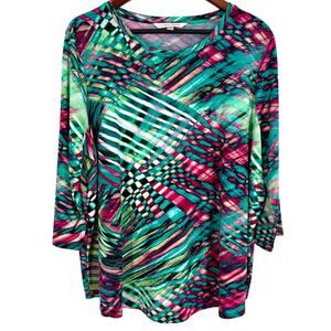 Erin London Plus Size XXL 2X Wearable Art Tropical Beach Blouse Shirt Top Green
